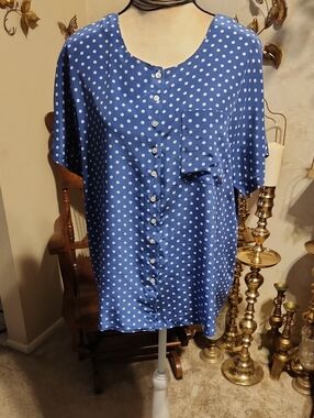 Polka Dot Button-Front Blue Women's Top